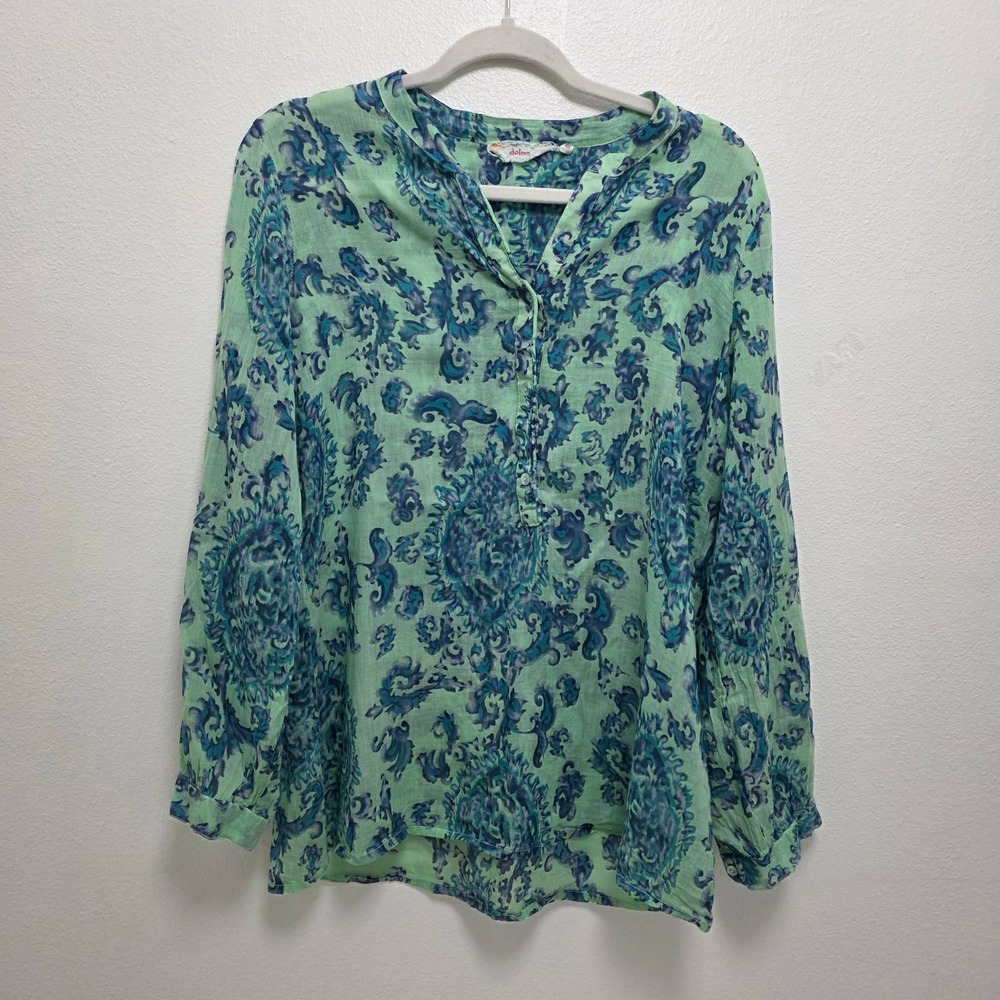 Dolma Womens Green Blue Paisley Cotton Gauze Tunic Blouse Top Size M